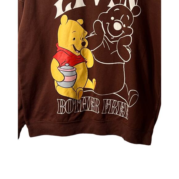 Disney Sweatshirt Womens Size L Winnie The Pooh Livin Bother Free Brown Pullover - Picture 4 of 7